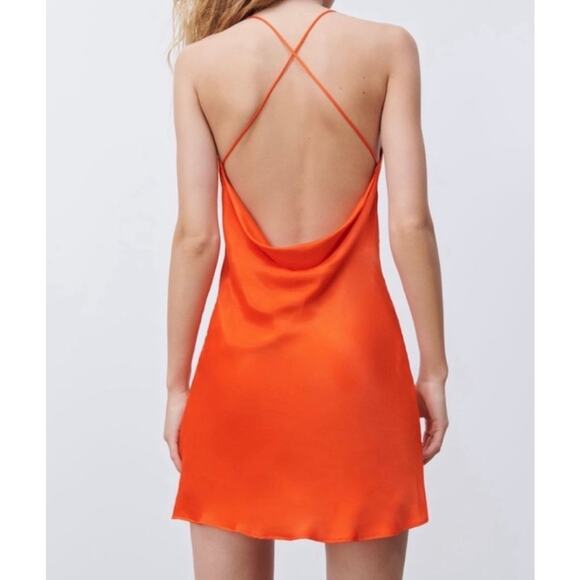 Zara Orange Slinky Satin Bais Cut Draped Cowl Dress Size XXL - Picture 2 of 8